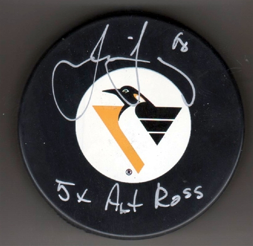 Jaromir Jagr Pittsburgh Penguins Autographed Hockey Puck with 5 Art Ross Note
