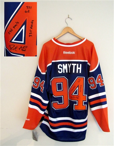 Ryan Smyth Edmonton Oilers Signed Vintage Reebok Jersey with Oilers Career Stats Note