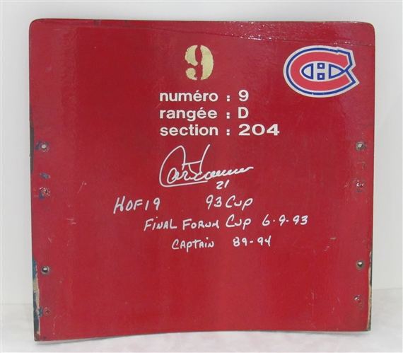 Guy Carbonneau Montreal Canadiens Signed Original Forum Seat Back w/Multiple Inscriptions
