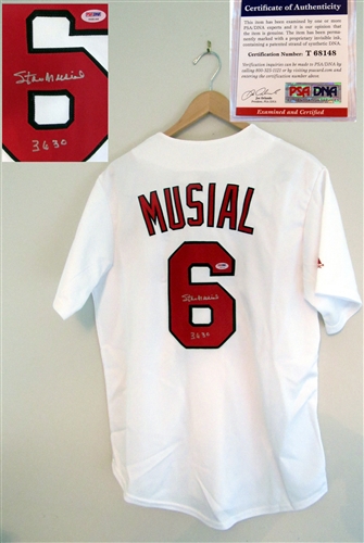 Stan Musial Signed St. Louis Cardinals Jersey with 3630 Note + PSA COA