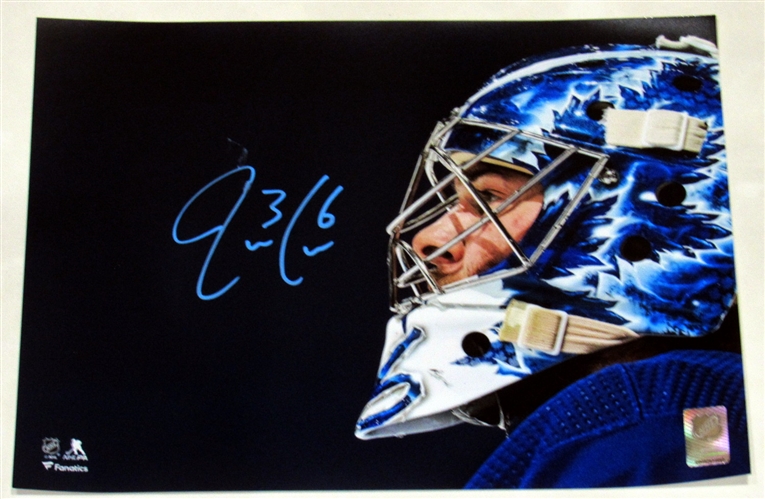 Jack Campbell Toronto Maple Leafs Signed Mask Closeup 11x14 Photo (Flawed)