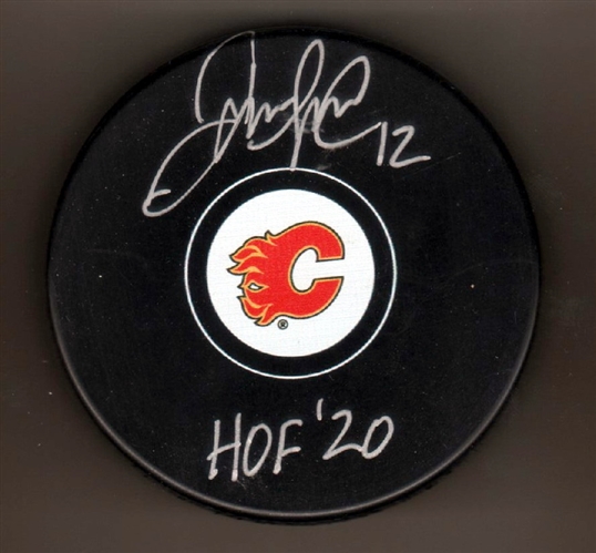Jarome Iginla Calgary Flames Signed Hockey Puck with HOF Note (Flawed)