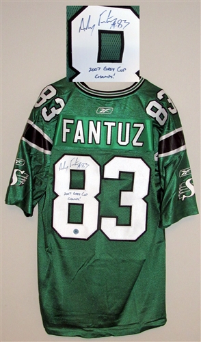 Andy Fantuz Saskatchewan Roughriders Signed RBK Jersey with Grey Cup Note