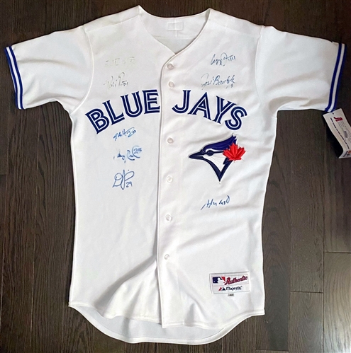Toronto Blue Jays Majestic Jersey Signed By Jose Bautista, J. A. Happ + 6 Other Past Players (Flawed)