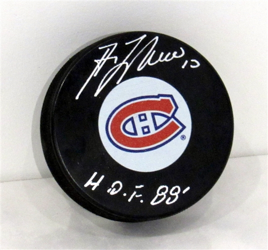 Guy Lafleur Montreal Canadiens Autographed Hockey Puck with HOF Note