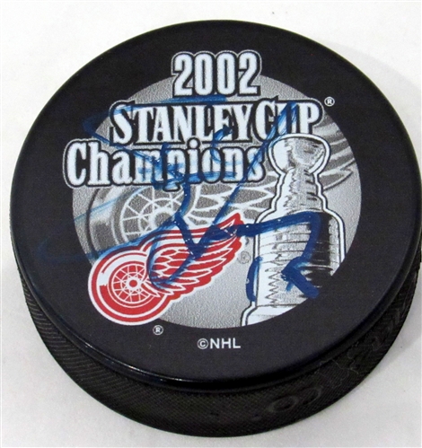 Steve Yzerman Detroit Red Wings Autographed 2002 Stanley Cup Puck (Flawed)
