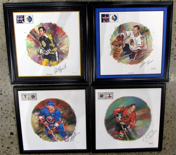 Phil Esposito, Glen Hall, Denis Potvin & Bobby Hull Signed Lot of 4 Canada Post Canvas Frames (Flawed)