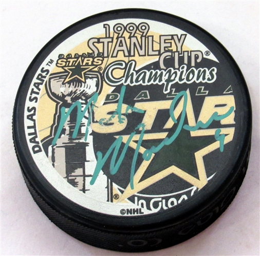 Mike Modano Dallas Stars Signed 1999 Stanley Cup Puck (Flawed)
