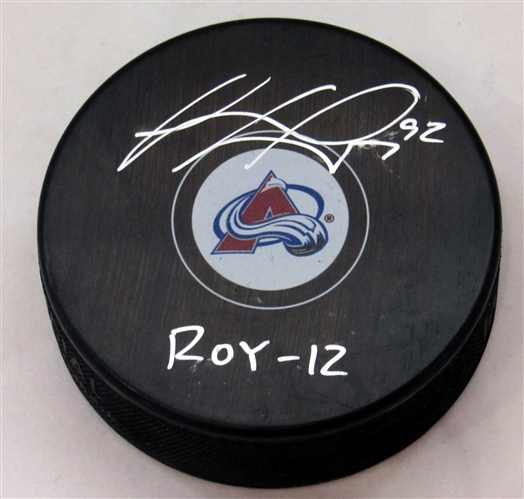 Gabriel Landeskog Colorado Avalanche Autographed Hockey Puck with ROY-12 Note (Flawed) 