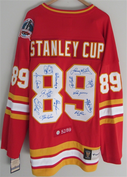 1989 Calgary Flames Team Signed Stanley Cup Vintage Jersey #52/89