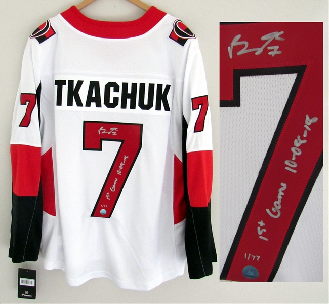 Brady Tkachuk Ottawa Senators Signed & Dated 1st Game Fanatics Jersey #1/77