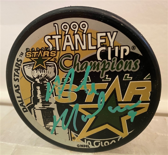 Mike Modano Dallas Stars Signed 1999 Stanley Cup Puck (Flawed)