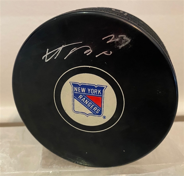 Adam Fox New York Rangers Autographed Hockey Puck (Flawed)