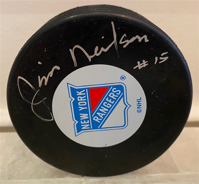 Jim Neilson New York Rangers Autographed Hockey Puck (Flawed)