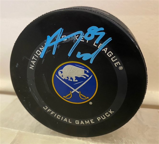 Alex Tuch Autographed Buffalo Sabres Official Game Hockey Puck (Flawed)