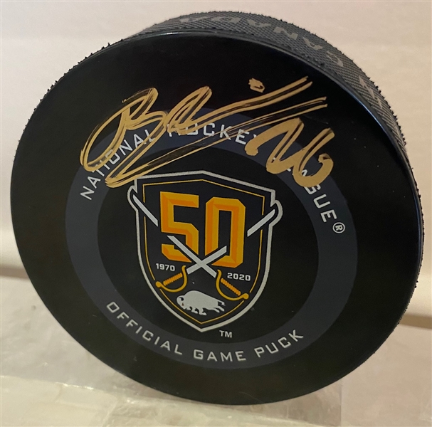 Rasmus Dahlin Signed Buffalo Sabres 50 Anniversary Game Hockey Puck (Flawed)