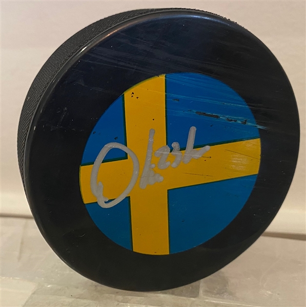 Oliver Ekman-Larsson Team Sweden Autographed Hockey Puck (Flawed)