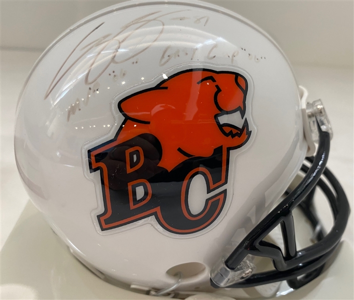 Geroy Simon Autographed BC Lions Mini CFL Football Helmet (Flawed)