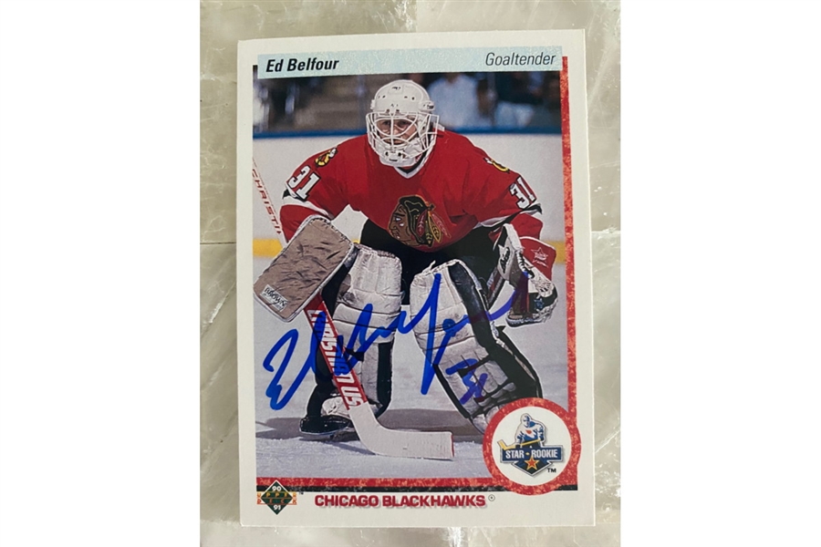 Ed Belfour Chicago Blackhawks Signed 1990 Upper Deck Trading Card #55