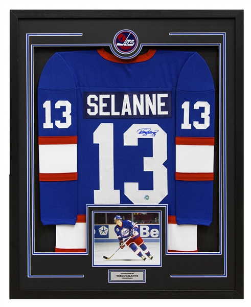 Teemu Selanne Autographed Winnipeg Jets 36x44 Framed Jersey Display