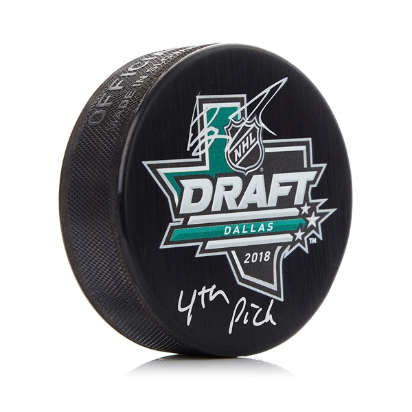 Brady Tkachuk Signed 2018 NHL Entry Draft Puck with 4th Pick Note