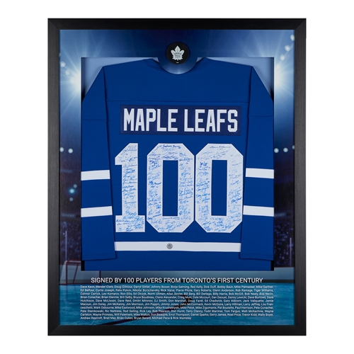 Toronto Maple Leafs Centennial 100 Player Signed 36x44 Graphic Framed Jersey Display (Flawed)