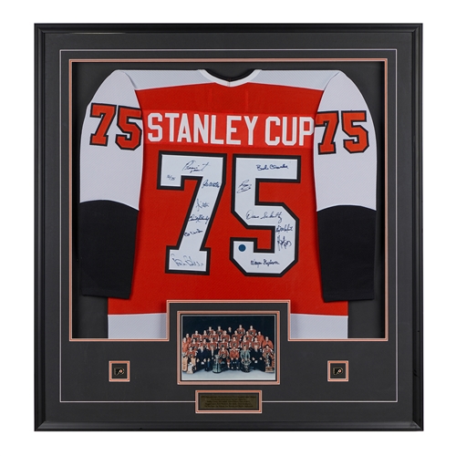 1975 Philadelphia Flyers Team Signed Stanley Cup Jersey LE #16/75 40x42 Custom Framed Display