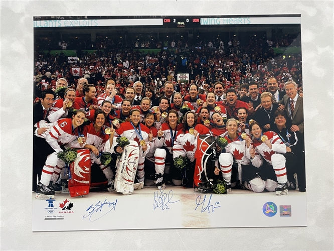 Hayley Wickenheiser, Becky Kellar & Gillian Apps Team Canada Autographed 2010 Vancouver Olympic Gold 11x14 Photo