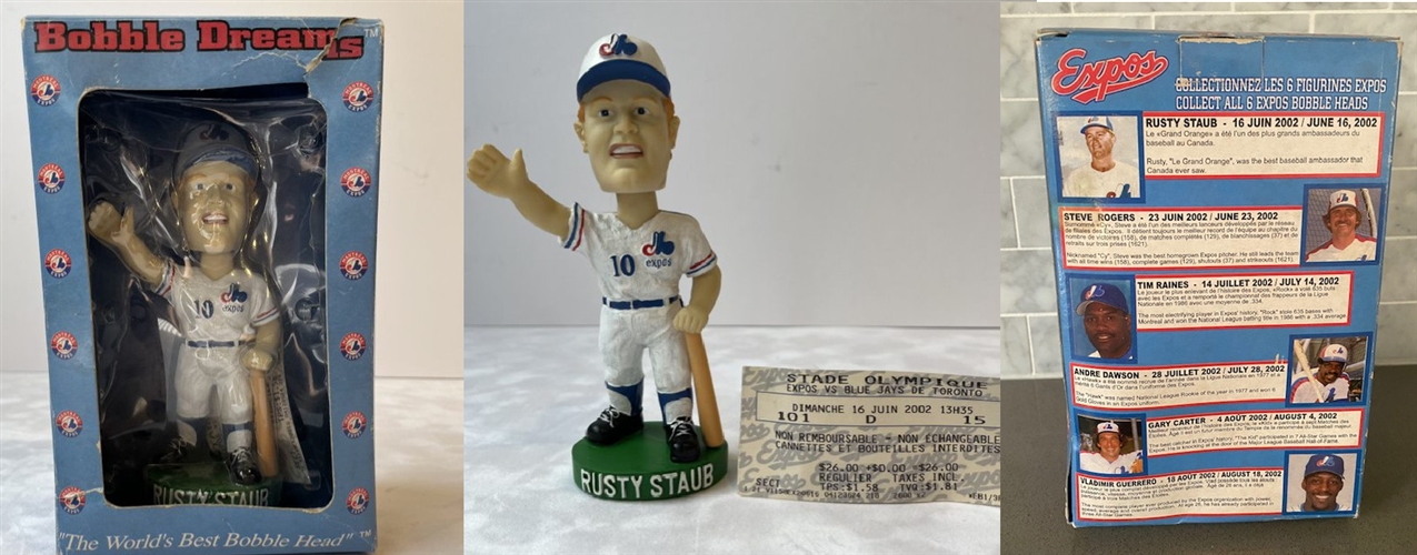 Rusty Staub Montreal Expos 2002 Bobble Head Olympic Stadium Giveaway with Ticket Stub 