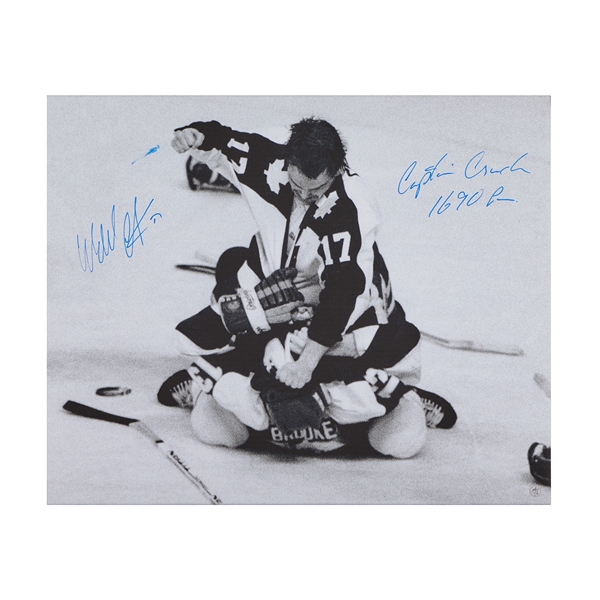 Wendel Clark Signed Toronto Maple Leafs 32x26 Art Canvas with Captain Crunch Note (Flawed)