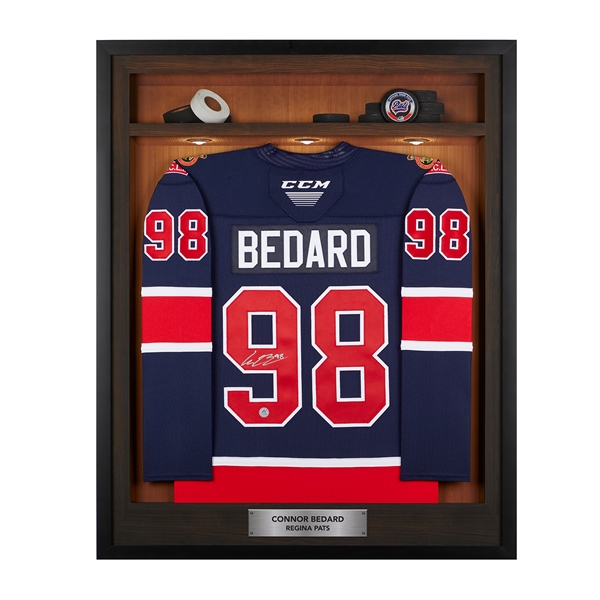 Connor Bedard Signed Regina Pats Jersey 36x44 Locker Room Frame