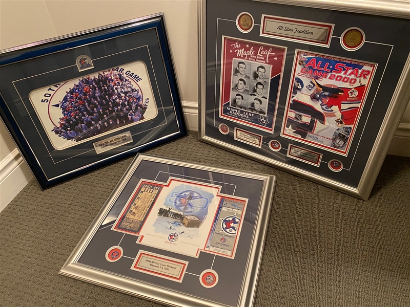 Lot of 3 NHL 2000 Toronto All-Star Game Frames - Program, Tickets, Pins (Flawed)