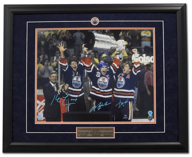 Mark Messier, Jari Kurri & Kevin Lowe Signed Edmonton Oilers 1990 Stanley Cup 25x31 Frame