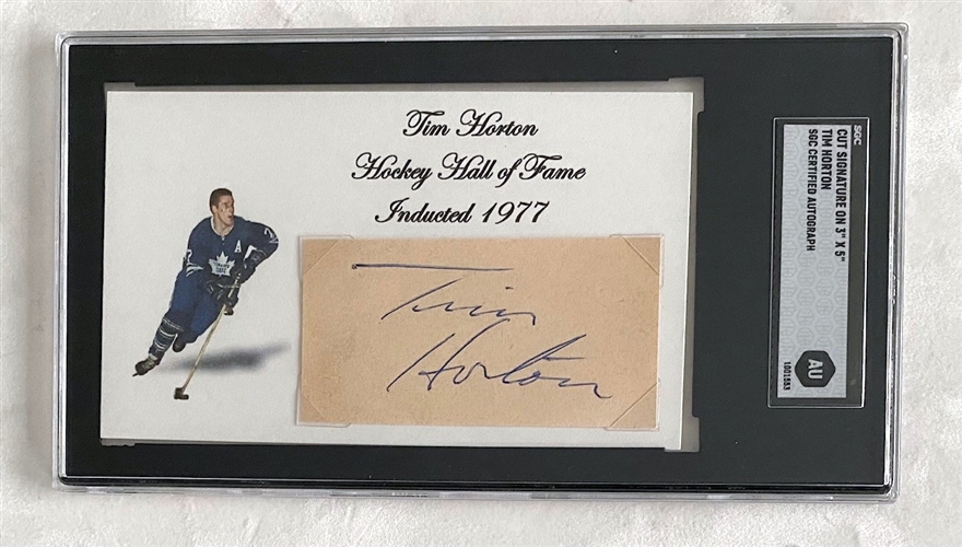 Tim Horton Toronto Maple Leafs Signed & Encapsulated Cut Signature - SGC Authentic
