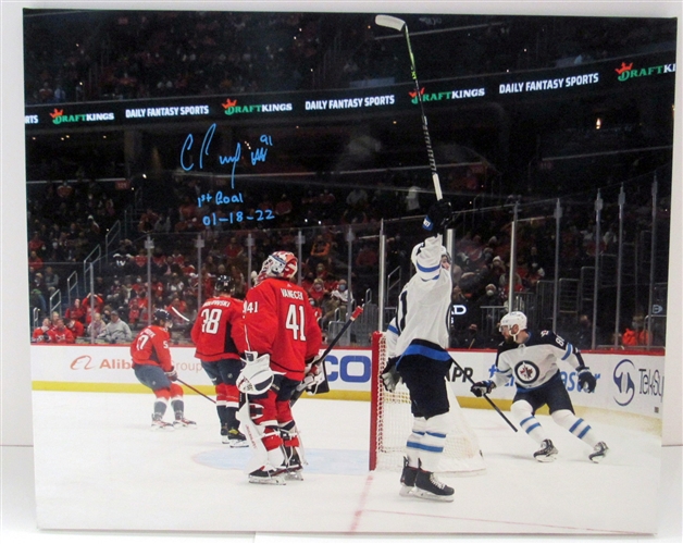 Cole Perfetti Winnipeg Jets Signed 26x32 Stretched Canvas with 1st Goal Note