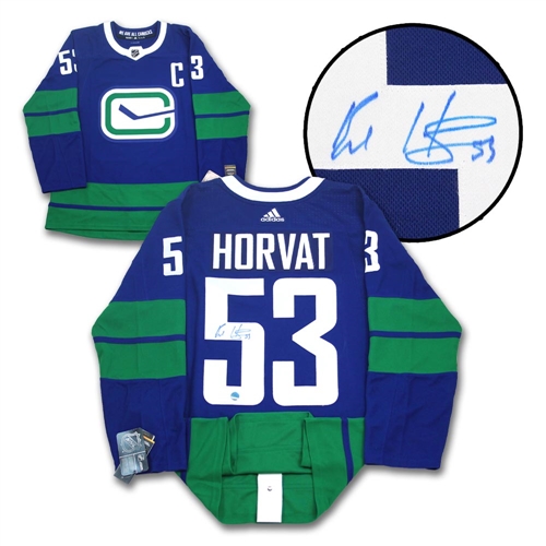 Bo Horvat Vancouver Canucks Signed Stick Logo Alt Adidas Jersey