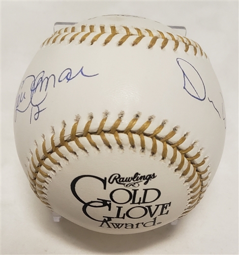 Roberto Alomar Devon White Autographed Toronto Blue Jays Rawlings Official Gold Glove Baseball (Flawed)