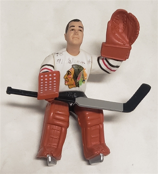 Glenn Hall Autographed Chicago Blackhawks Starting Lineup Mini Figure (Flawed)