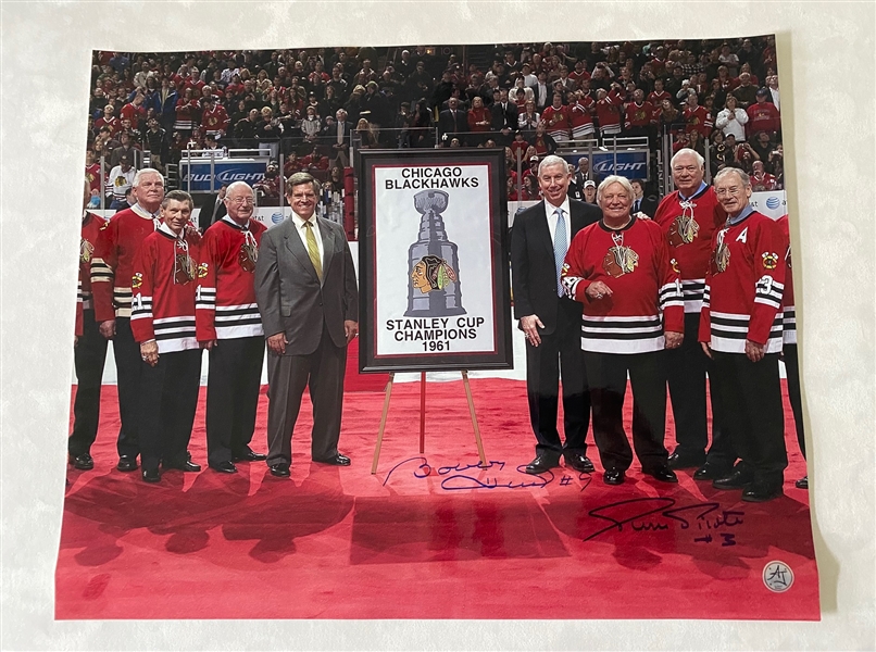 Bobby Hull & Pierre Pilote Chicago Blackhawks Autographed 16x20 Photo (Flawed)