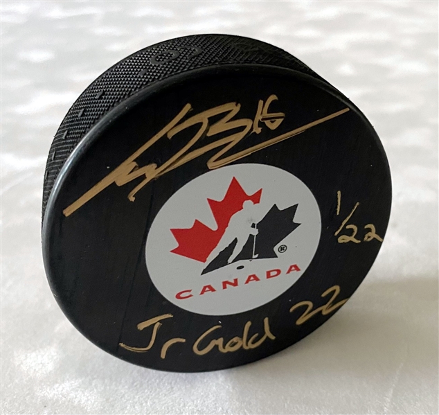 Connor Bedard Team Canada Signed World Juniors Puck with Jr Gold 22 Note #1/22