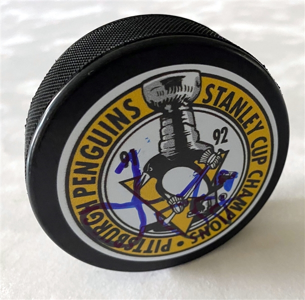 Jaromir Jagr Pittsburgh Penguins Autographed 1992 Stanley Cup Puck (Flawed)