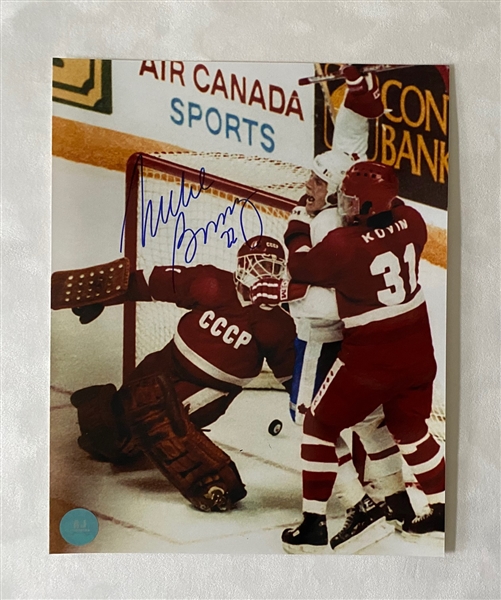 Mike Bossy Signed Team Canada 1981 Canada Cup Autographed Goal 8x10 Photo vs Russia