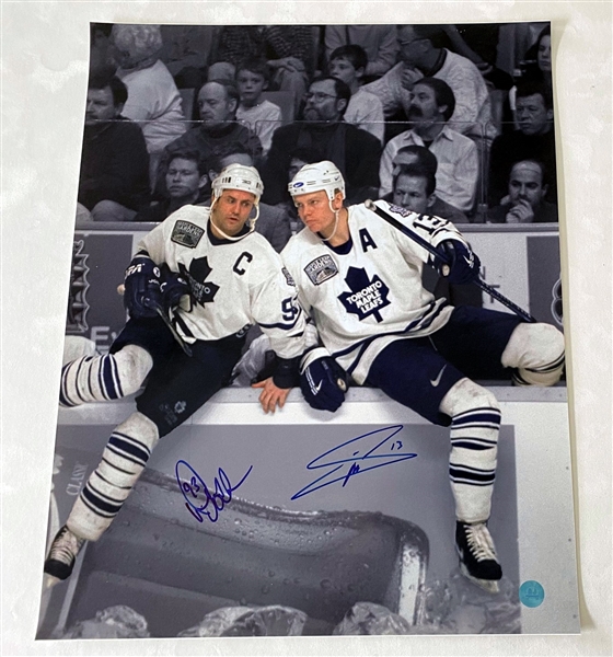 Doug Gilmour & Mats Sundin Toronto Maple Leafs Signed Over the Boards 16x20 Photo (Flawed)
