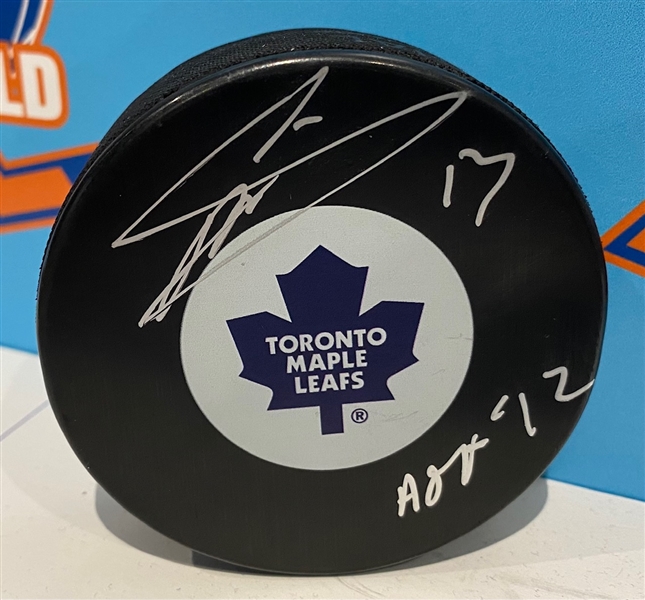 Mats Sundin Toronto Maple Leafs Signed Hockey Puck with HOF 12 Note