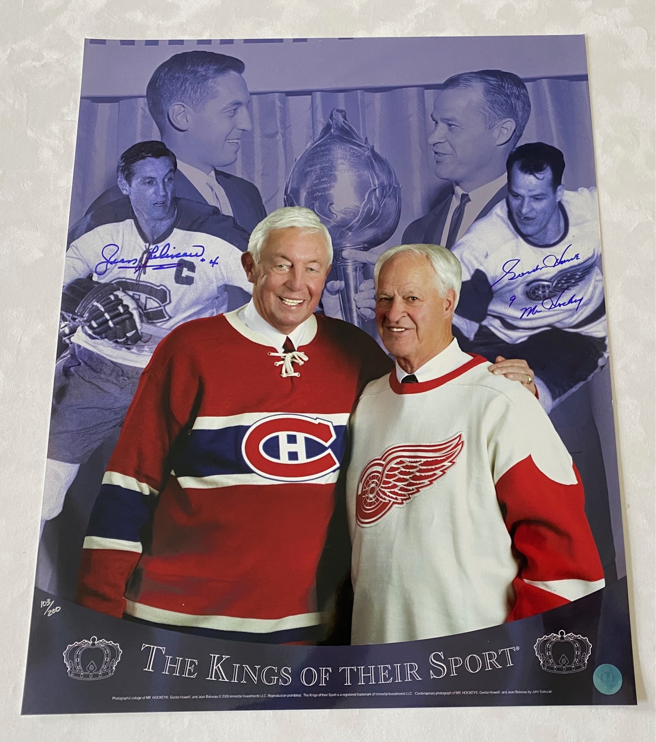 Gordie Howe & Jean Beliveau Dual Signed 16x20 Photo #103/200 with Mr Hockey Note
