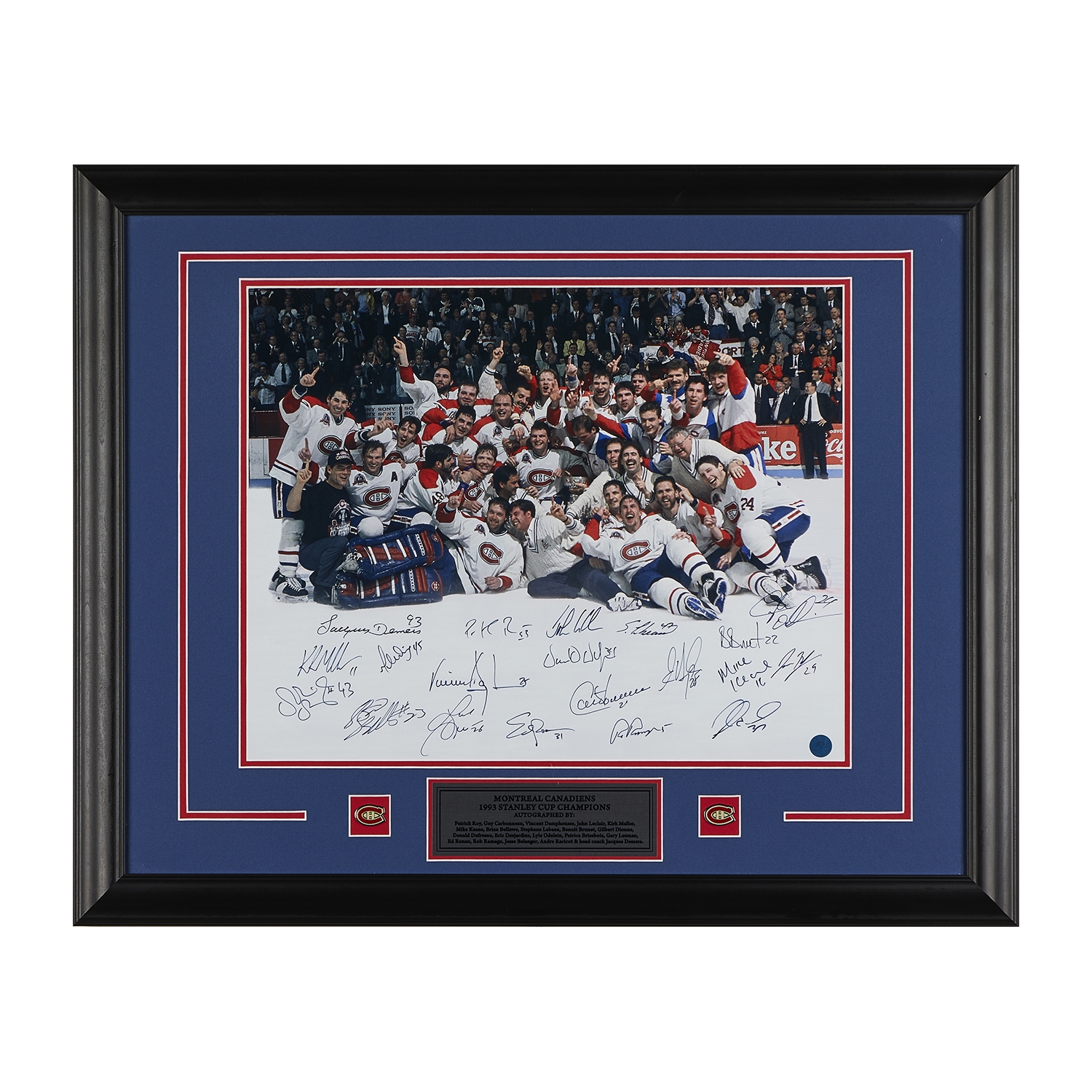 1993 Montreal Canadiens 20 Player Team Signed Stanley Cup Champions 25x31 Frame