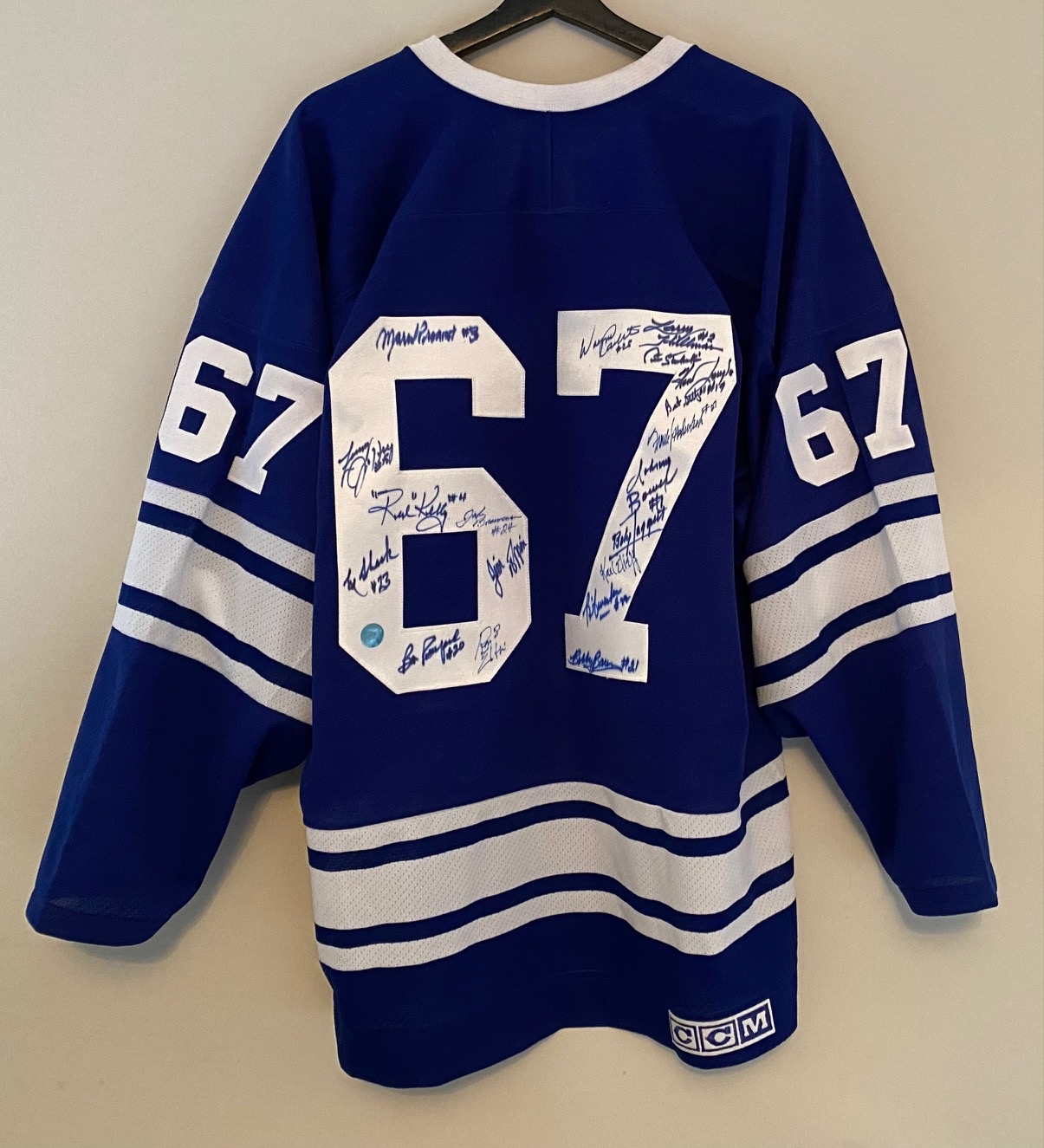 1967 Maple Leafs Stanley Cup Team Signed 19 Player/Coach CCM Vintage Jersey