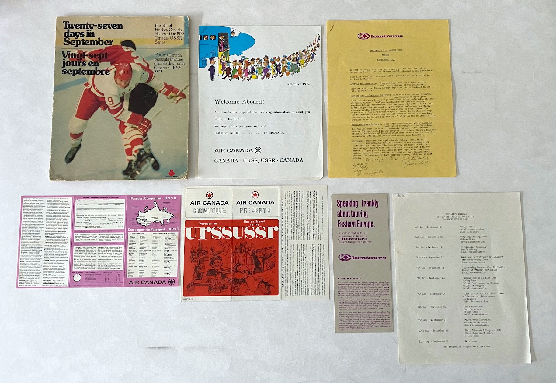 1972 Summit Series Original Travel Agency + Air Canada Tour Documents for Canadiens Going to Russia