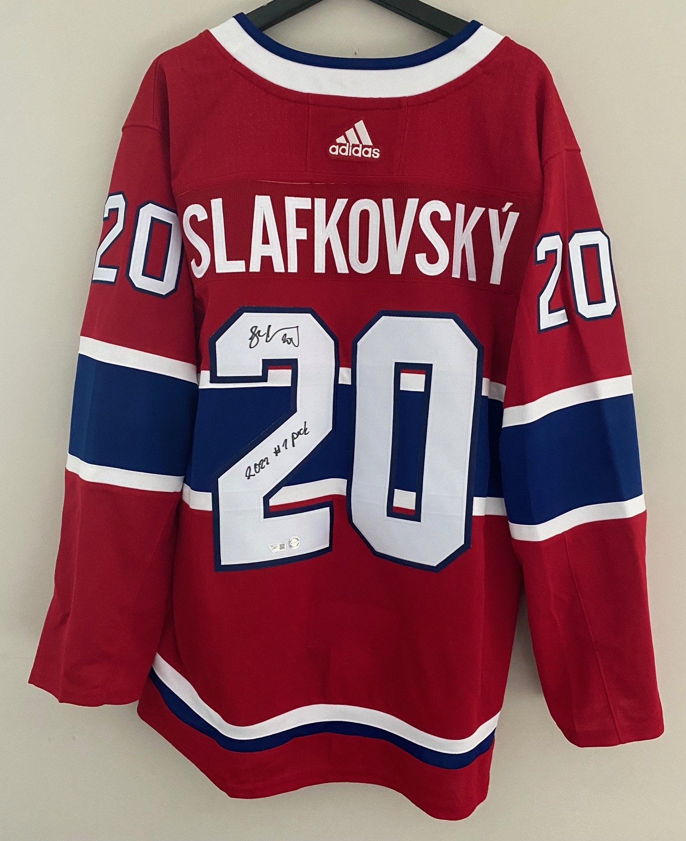 Juraj Slafkovsky Montreal Canadiens Signed Adidas Jersey with 2022 #1 Pick Note - Fanatics