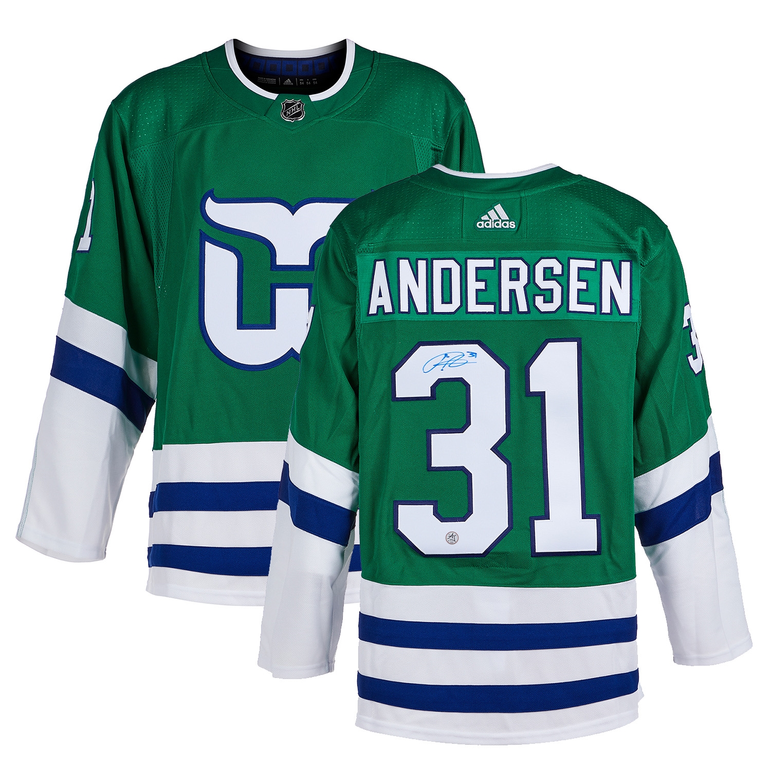 Frederik Andersen Signed Carolina Hurricanes Whalers Heritage Adidas Jersey